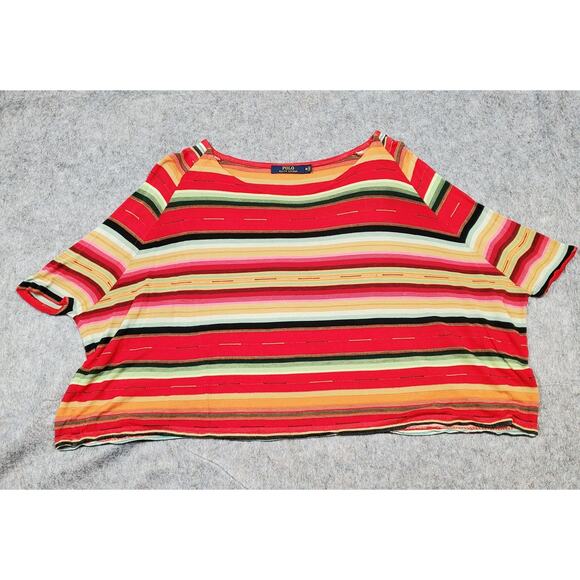 Polo Ralph Lauren Top Womens Medium Striped Western Aztec Boxy Short Sleeve - Picture 1 of 12